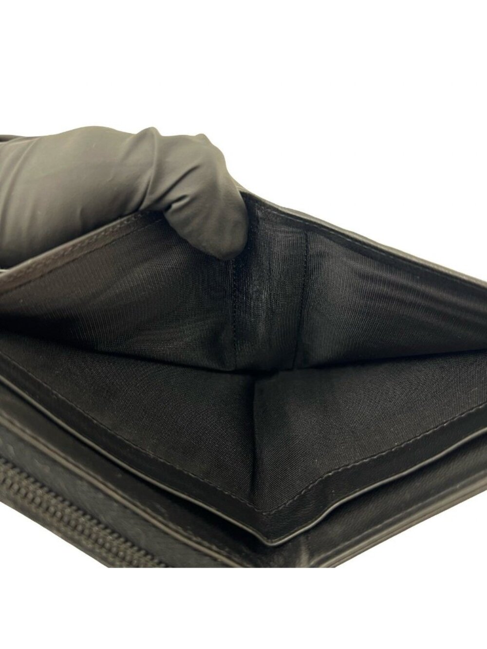 Prada Triangle Logo Leather Bifold Wallet Mini Coin Case Card Black - Picture 8 of 10